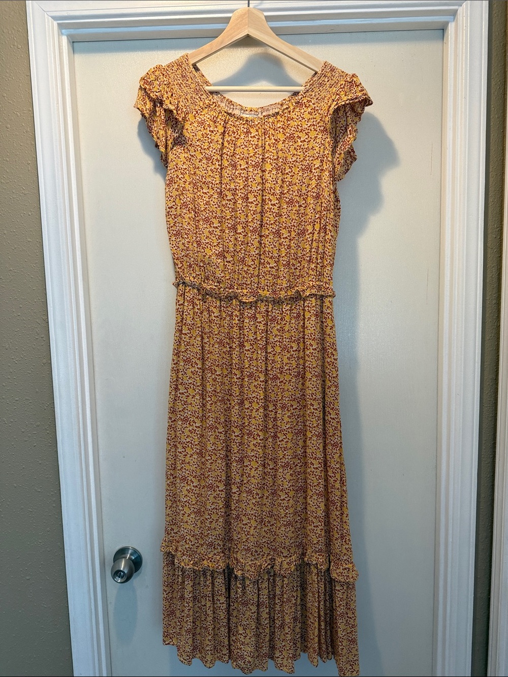 Universal Thread Mustard Floral Ruffled Tiered Maxi Dress